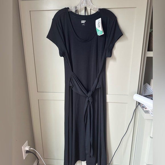 NWT Lands' End Black Wrap Tie Front Maxi Dress, SZ L - Picture 1 of 10